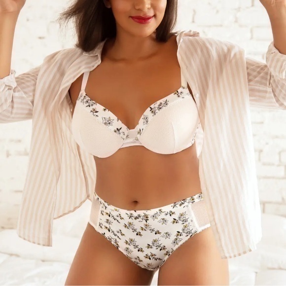 Parfait Ivy Contour Bra Pearl White Floral Print P5831 Ivy 34D - Picture 1 of 11